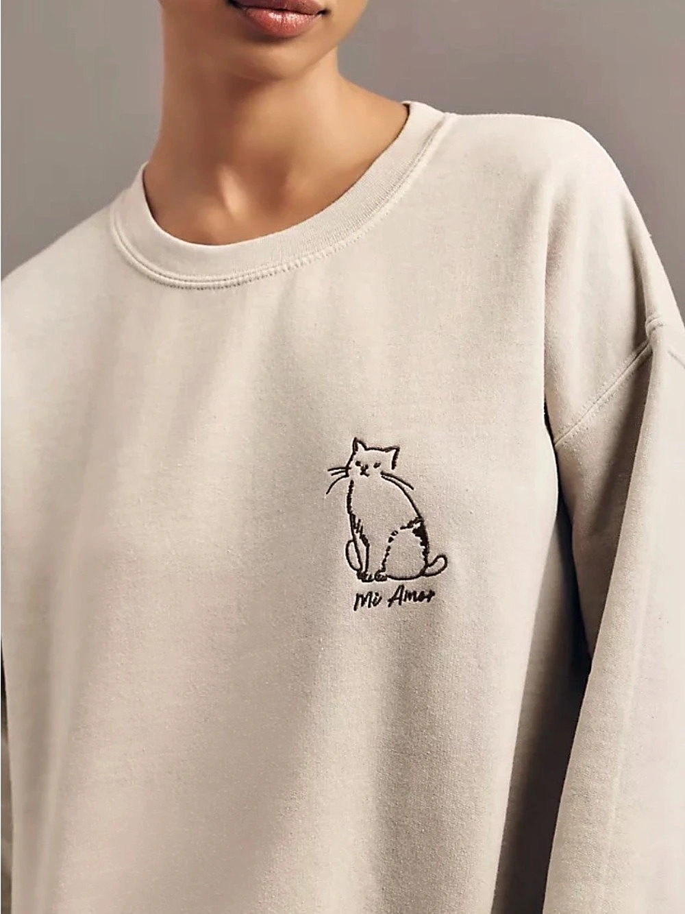 Anthropologie Cat Embroidery Sweatshirt Gray Medium